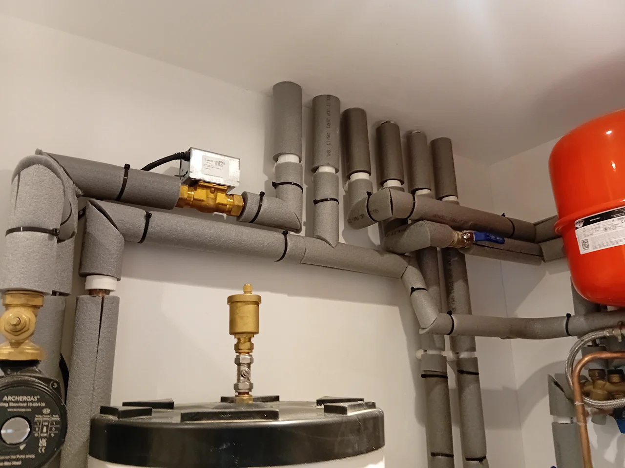Pipework above boiler