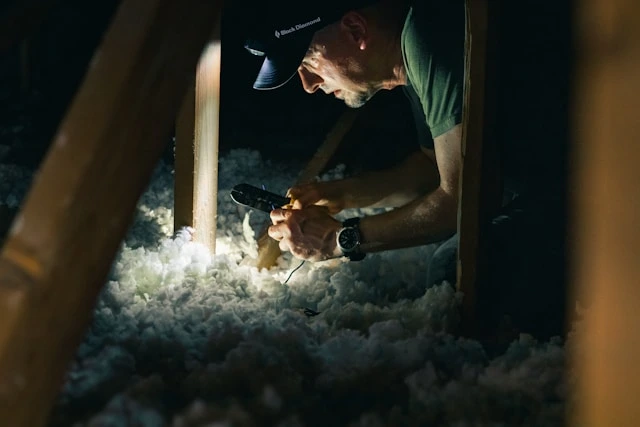 man checking insulation